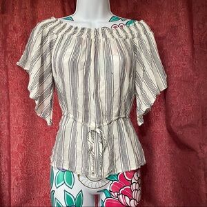 Abercrombie Navy White Stripe Tie Off Shoulder Top